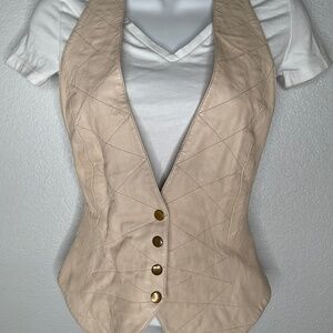 80’s DROP DEAD COLLECTION Off White Leather Backless Vest Top Size 8